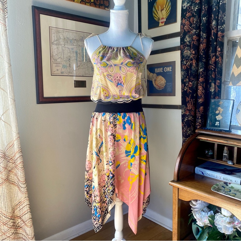 SOLD Betsey Johnson Y2K silk halter handkerchief dress